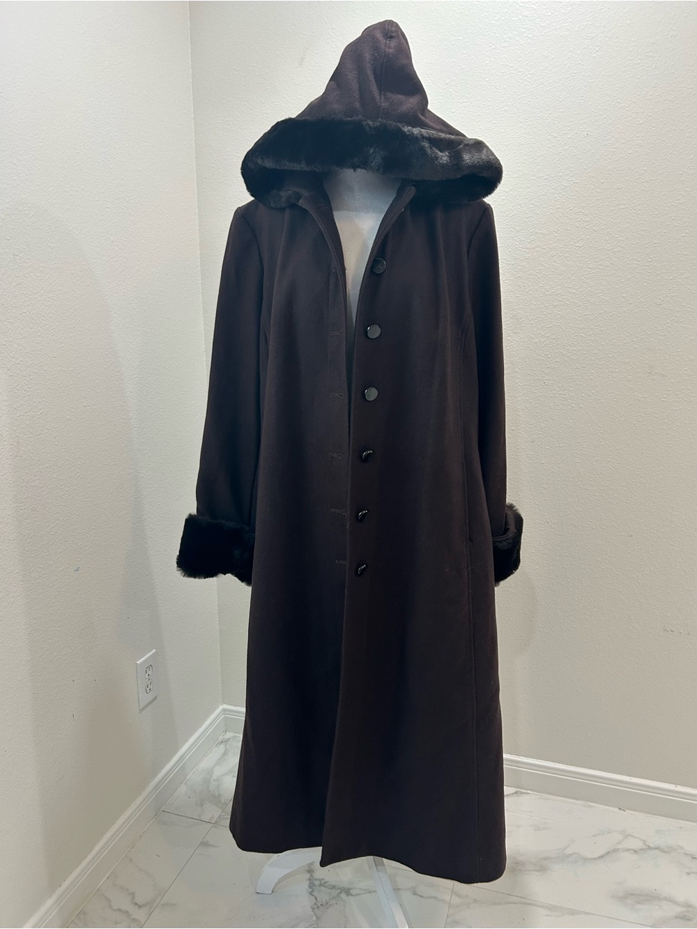 Donny Brook Women’s Long Hooded Coat with Faux Fur Trim - Dark Brown, Size 1X